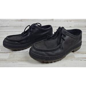 VTG TIMBERLAND Mens 10.5 Black Leather Moc-Toe Lace Up Chukka Shoes Lug Sole Y2K